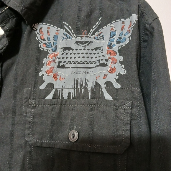 DKNY Writer's Shirt Black long sleeve Large Black Buttons, pocket. Writer's Note - Picture 2 of 5